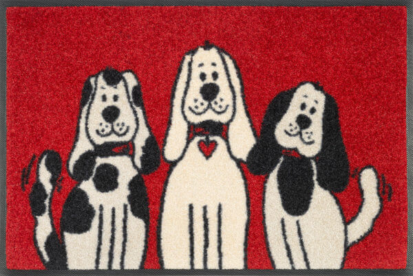 Rajzolt kutyák piros lábtörlő scaled - Egyedi lábtörlők
